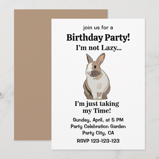 Invitation Lapin Lapin Mignonne Amusant Anniversaire (Devant / Derrière)