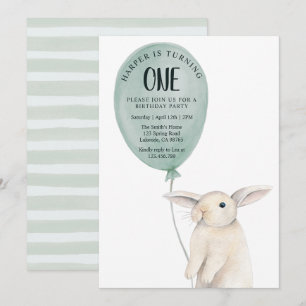 Invitation Lapin Mignon avec Ballon Anniversaire 