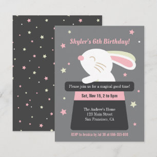 Invitation Lapin Mignon dans un Chapeau Magique Étoilé pour F