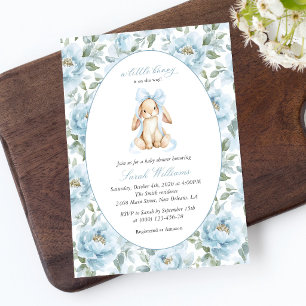 Invitation Lapin Mignon, Nœud Bleu, Fleurs Bleues, Baby Showe