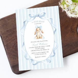 Invitation Lapin Mignon, Nœud Bleu, Rayures Bleues, Baby Show