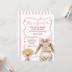 Invitation Lapin mignon noeud rose coquette shower bébé flora