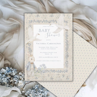 Invitation Lapin mignon & Oies Vintage Baby Shower
