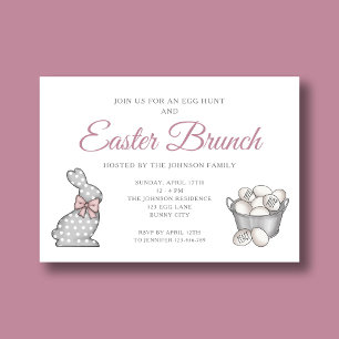 Invitation Lapin Mignon Pâques brunch Chasse aux œufs Rose