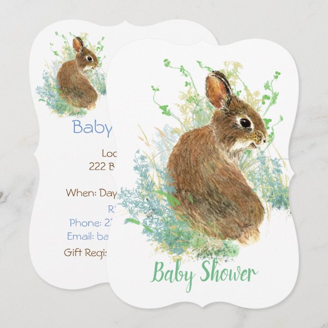 Invitation Lapin mignonne, Baby shower animal de jardin (Devant / Derrière)
