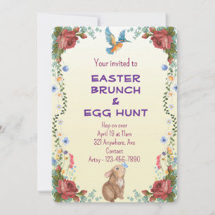 Invitation Lapin, Papillon, Oiseau et Roses rouges