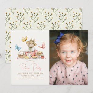 Invitation Lapin & Papillons Pique-nique Fille 1er Anniversai