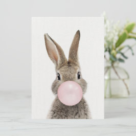 Invitation Lapin soufflant un bubble gum rose