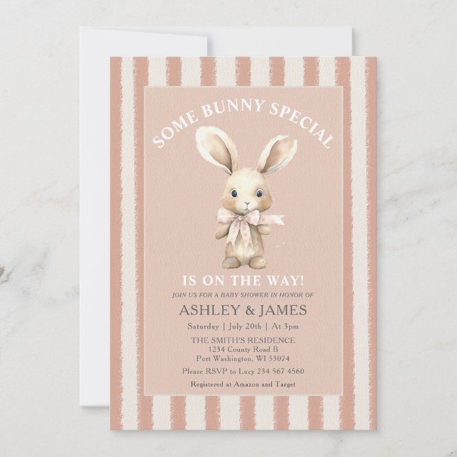 Invitation Lapin Un lapin est sur le chemin Baby shower (Devant)
