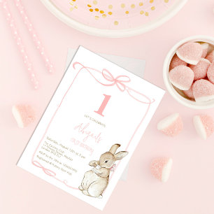 Invitation Lapine Fille Rose Coquette 1er Anniversaire