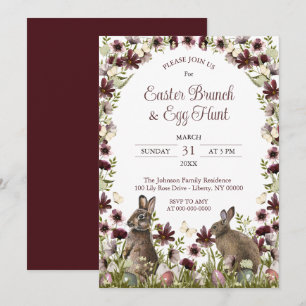 Invitation Lapins aux fleurs sauvages à l'aquarelle Brunch du