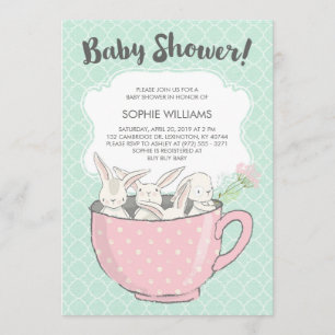 Invitation Lapins blancs adorables dans le baby shower de