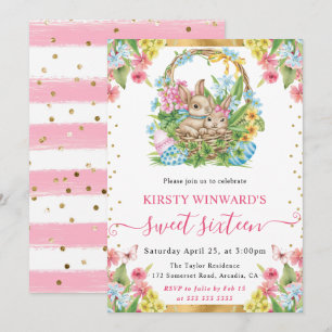 Invitation Lapins de Pâques à l'aquarelle Sweet 16 de printem