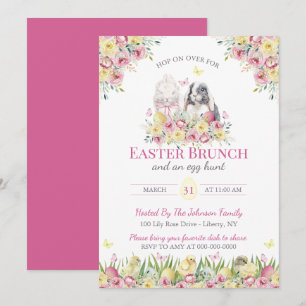 Invitation Lapins floraux à l'aquarelle Brunch du dimanche de