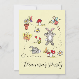 Invitation Lapins, papillons, fleurs et fée personnalisés
