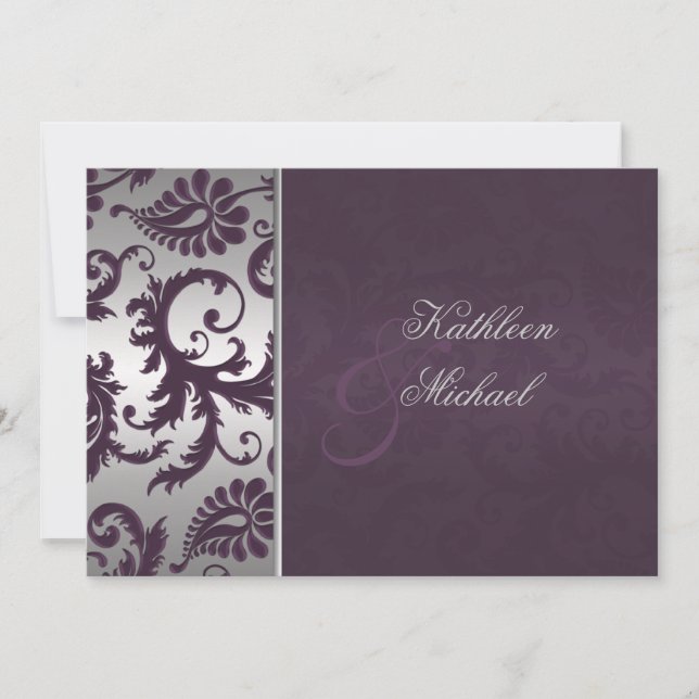 Invitation Lapis Purple et Silver Mariage damassé (Devant)