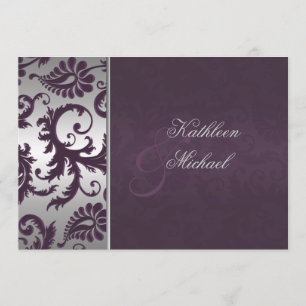Invitation Lapis Purple et Silver Mariage damassé
