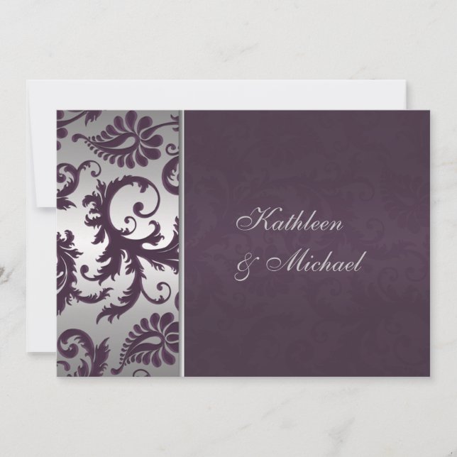 Invitation Lapis Purple et Silver Mariage damassé (Devant)
