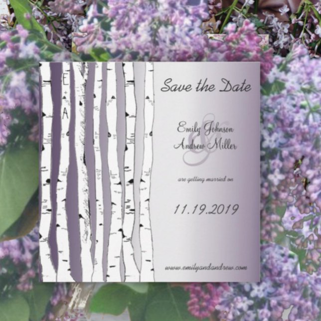 Invitation Lapis Violet Birch Tree Mariage Enregistrer la dat (Créateur téléchargé)