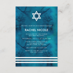 Invitation L'aquarelle bleue et blanche barre le bat mitzvah