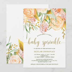 Invitation L'aquarelle d'or florale sur le bébé du blanc  