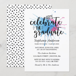 Invitation L'aquarelle éclabousse   célèbrent le diplômé