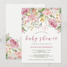 L'aquarelle fleurit le Baby shower floral rose et