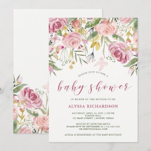 Invitation L'aquarelle fleurit le Baby shower floral rose et 