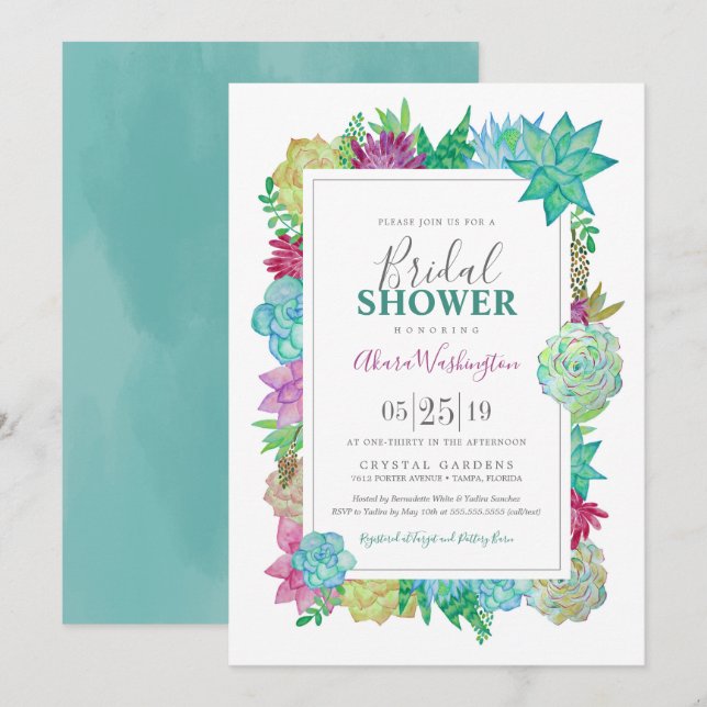 Invitation L'aquarelle lumineuse de Succulents fleurit la (Devant / Derrière)