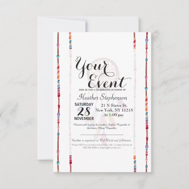 Invitation L'aquarelle peinte à la main Dreamcatcher perle la (Devant)