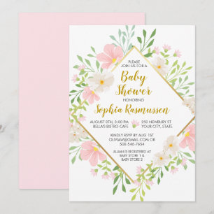 Invitation L'aquarelle rose fleurit l'invitation de baby