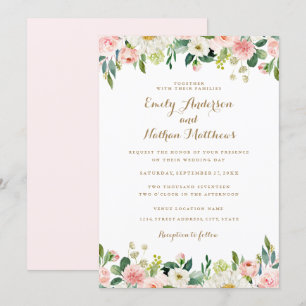 Invitation L'aquarelle rougissent mariage floral rose