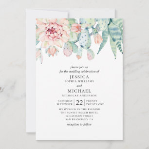Invitation L'aquarelle succulent mariage. Cactus à fleurs ros