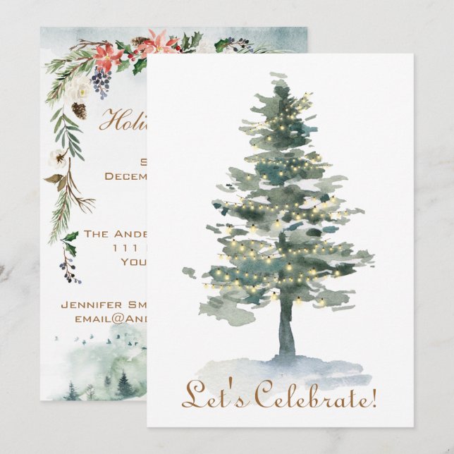 Invitation L'arbre forestier magique allume la fête de Noël (Devant / Derrière)