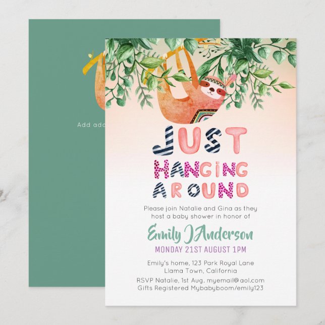 Invitation LARGEUR Tribale accrochée autour de Mint Green Bab (Devant / Derrière)