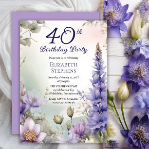 Invitation Larkspur   Water Lily Floral 40e fête d'anniversai