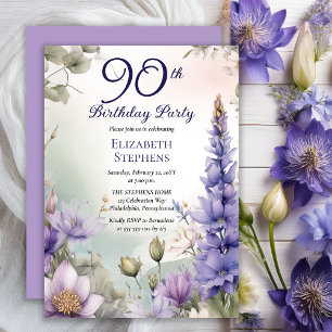 Invitation Larkspur   Water Lily Floral 90e fête d'anniversai