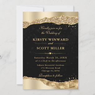 Invitation Larmes de glamour pailleté or bords bokeh mariage