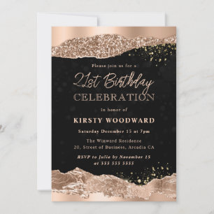 Invitation Larmes de Glamour Pailletées Or Rose Bords Fête d'