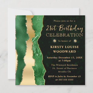 Invitation Larmes de glamour vert et or Bokeh 21e anniversair