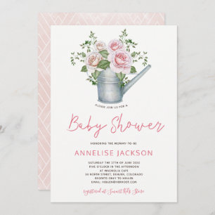 Invitation L'arrosage peut rougir rose roses bébé douche fill