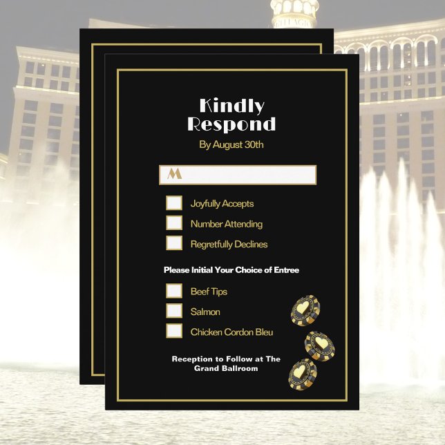 Invitation Las Vegas Casino Black and Gold Dinner Choice RSVP (Créateur téléchargé)