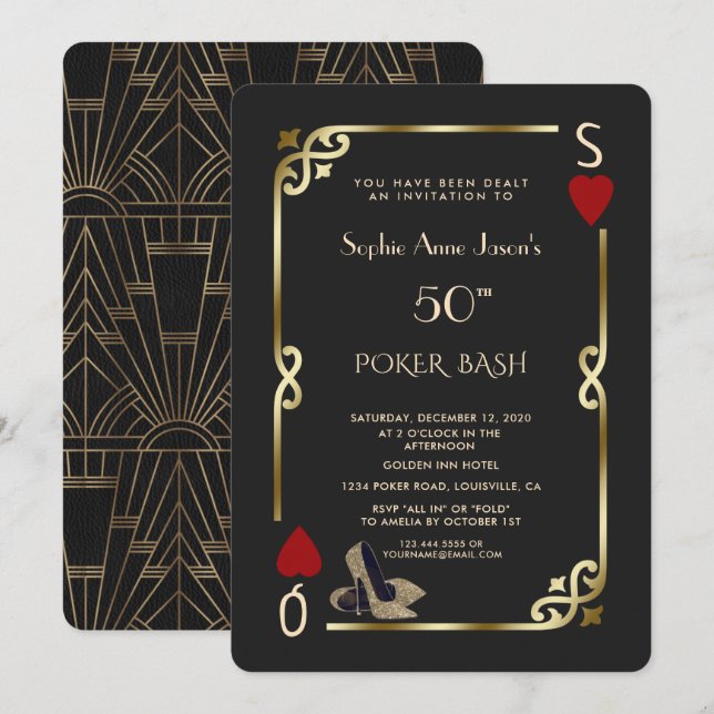 Invitation Las Vegas Casino Night Great Gatsby Anniversaire (Devant / Derrière)