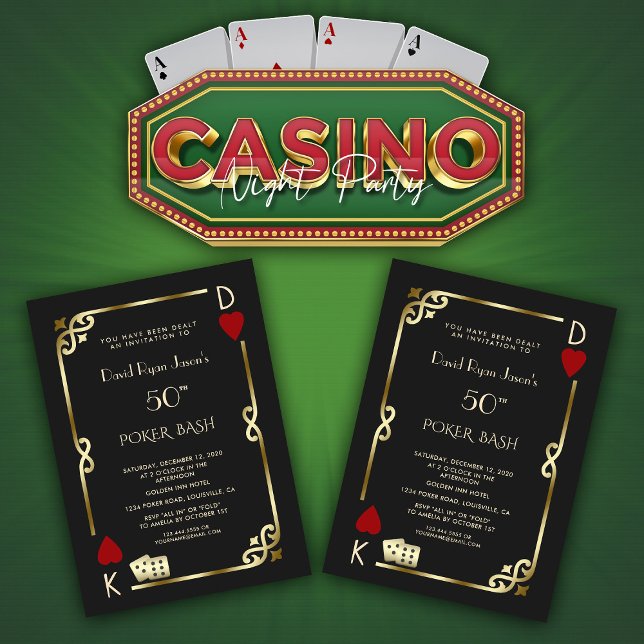 Invitation Las Vegas Casino Night Great Gatsby Homme Annivers (elegantArt Deco birthday party invitation, trendy casino poker bash invitation, gold black invite)