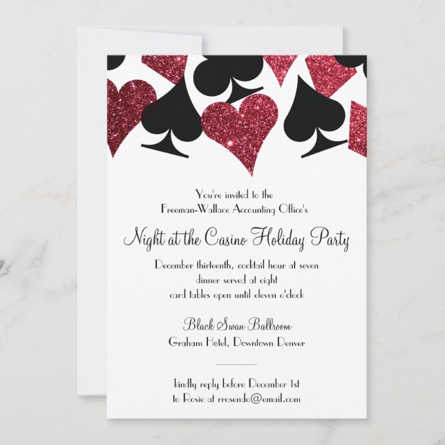 Invitation Las Vegas Casino Party Black et Faux Red Parties s (Devant)