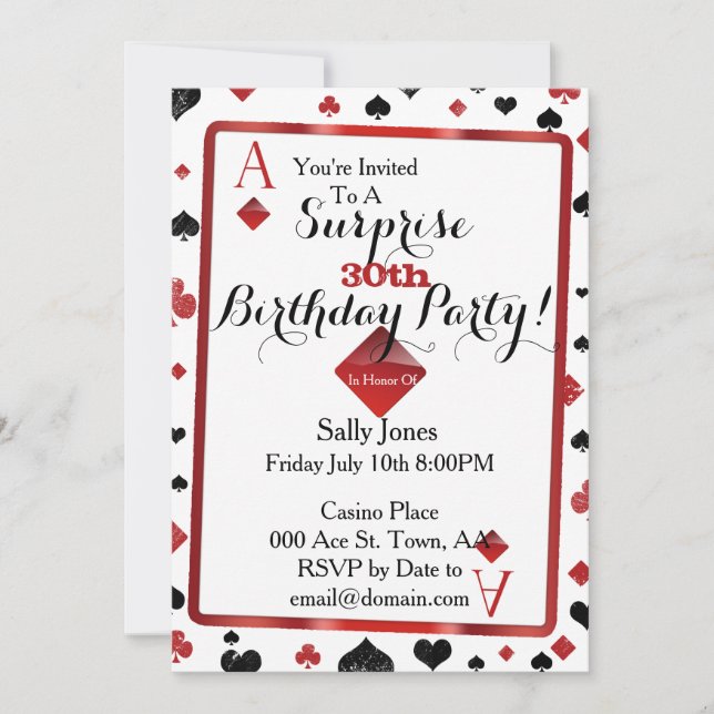 Invitation Las Vegas Casino Surprise fête d'anniversaire (Devant)