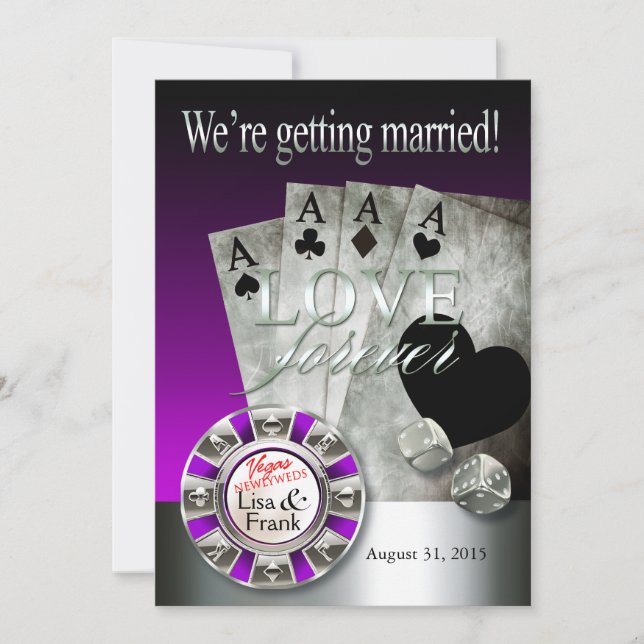 Invitation Las Vegas Deluxe Mariage | violet argenté (Devant)