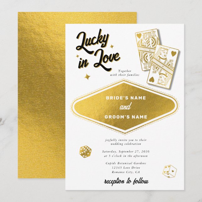 Invitation Las Vegas Destination Casino Mariage Lucky in Love (Devant / Derrière)