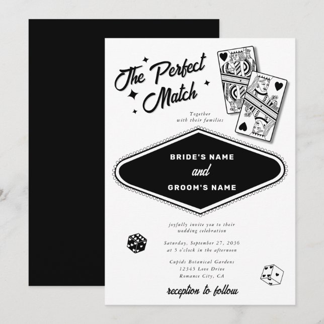 Invitation Las Vegas Destination Parfait Match Mariage Noir (Devant / Derrière)