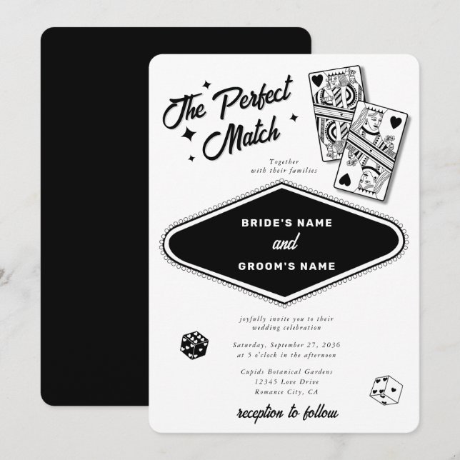 Invitation Las Vegas Destination Parfait Match Mariage Noir (Devant / Derrière)